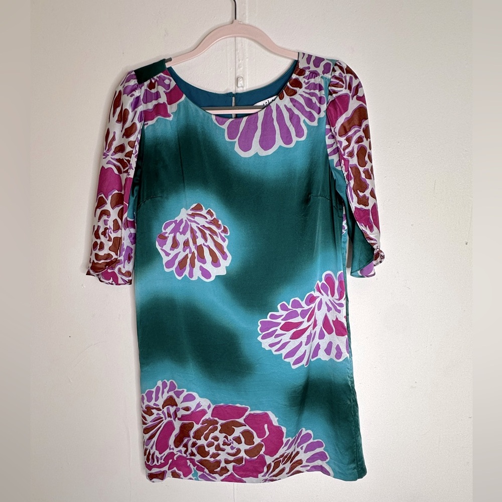 Tibi New York Silk Floral Print Shift Dress Size 6